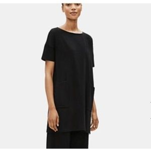 NWT EILEEN FISHER ORGANIC COTTON STRETCH LONG TUNIC Shirt Dress Black PP CO